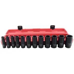 12 Piece 1/2" Drive SAE Deep 6 Point Impact Socket Set KTI33200
