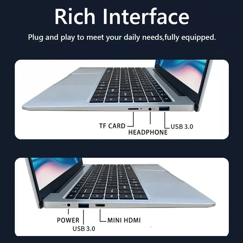 14 Inch Cheap Laptop Intel J4105 DDR4 6GB RAM 1TB SSD Portable Student Win 10 Notebook FHD Screen Computer for Business Office