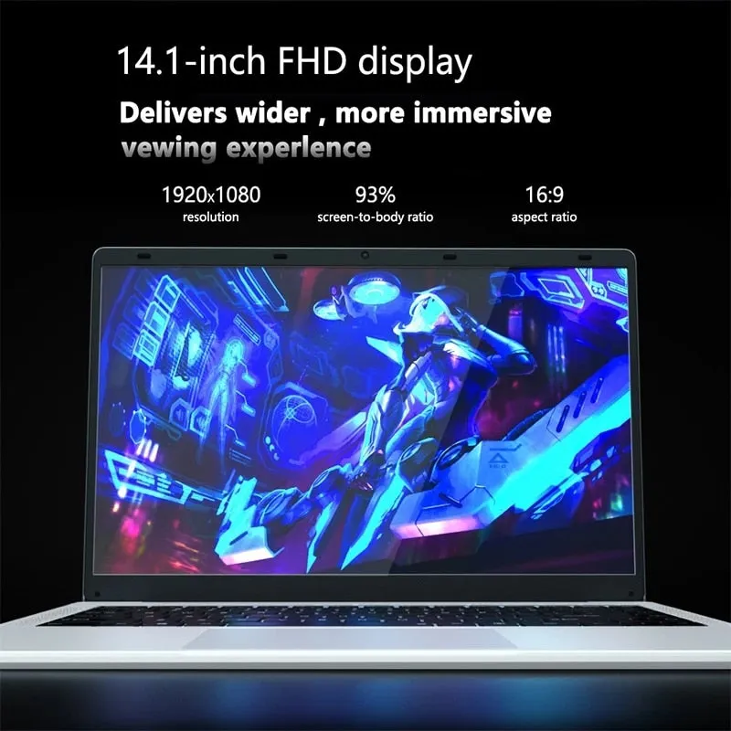 14 Inch Cheap Laptop Intel J4105 DDR4 6GB RAM 1TB SSD Portable Student Win 10 Notebook FHD Screen Computer for Business Office