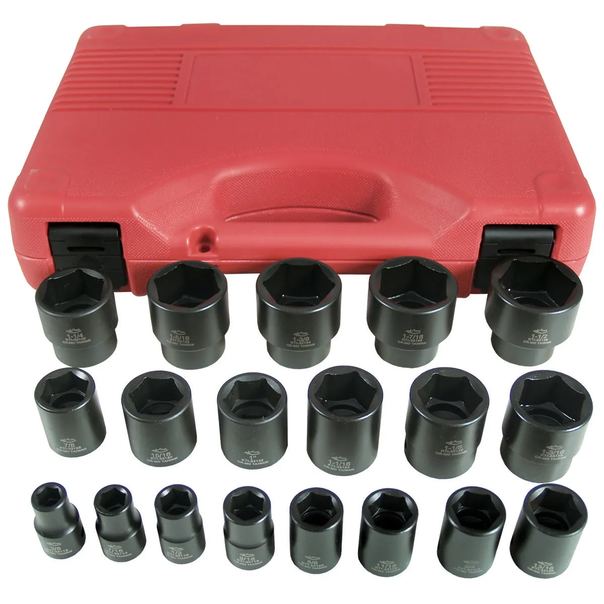 19 Piece 1/2" Drive 6 Point SAE Short Impact Socket Set KTI33101
