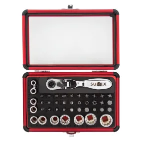 44 Piece Mini 1/4" Drive Dual Flex Head Ratchet with Socket SUN9732