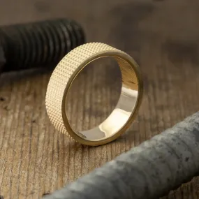 6mm 14k Yellow Gold Mens Wedding Band, Knurling Texture