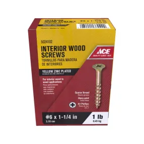 ACE No. 6 X 1-1/4 in. L Phillips Yellow Zinc Wood Screws 1 lb 238 pk