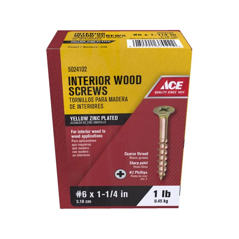 ACE No. 6 X 1-1/4 in. L Phillips Yellow Zinc Wood Screws 1 lb 238 pk
