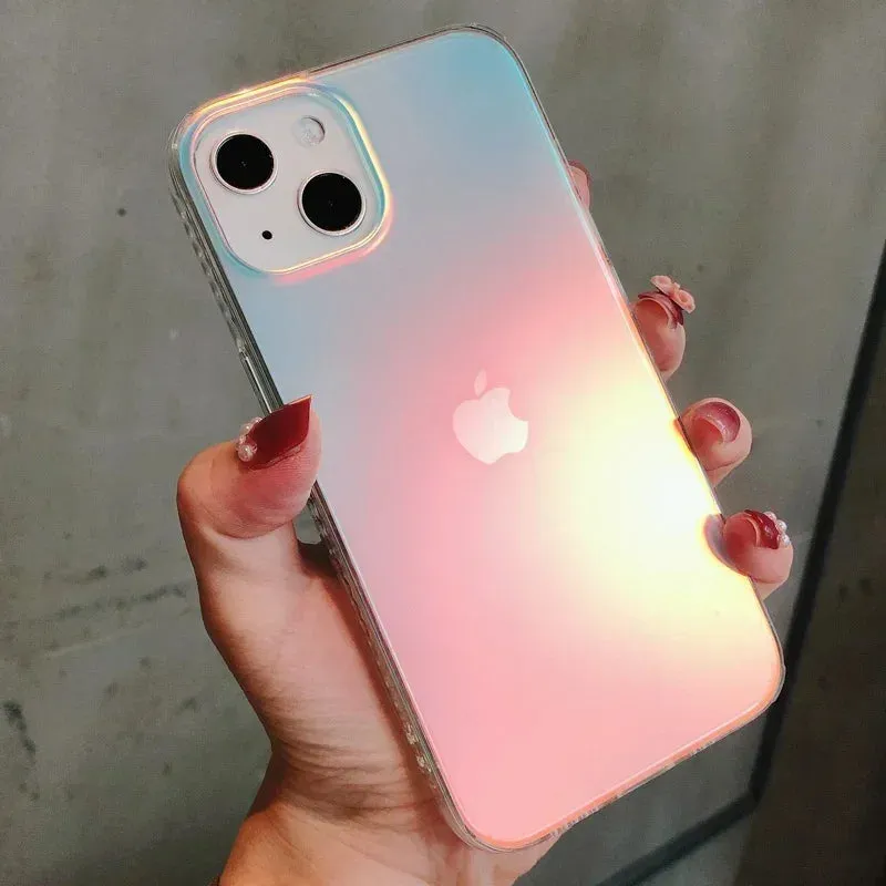 Aurora Laser Gradient Matte Shockproof Phone Case for iPhone – Stylish Protective Cover