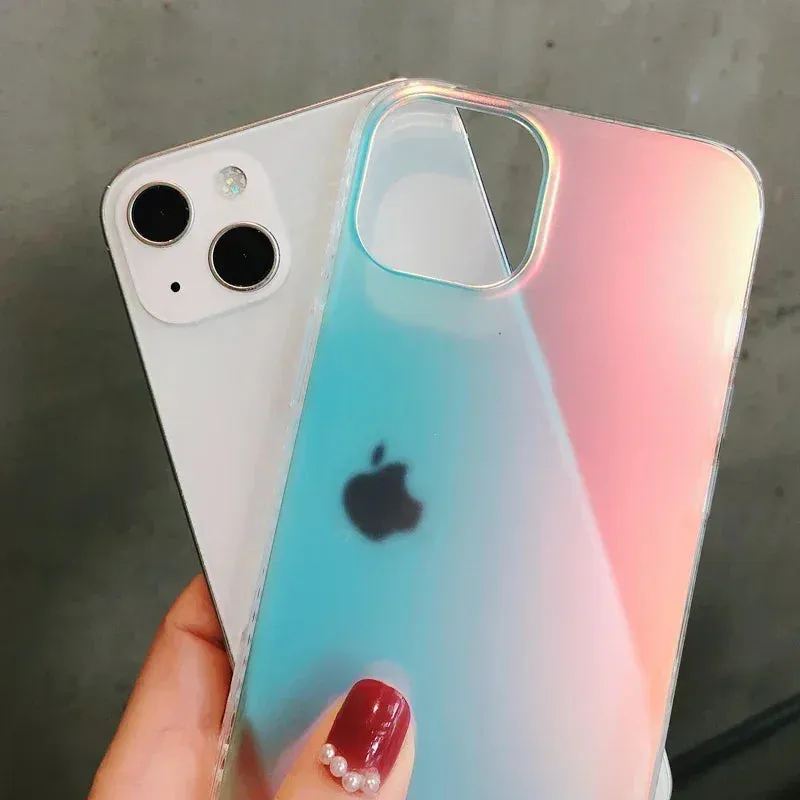 Aurora Laser Gradient Matte Shockproof Phone Case for iPhone – Stylish Protective Cover