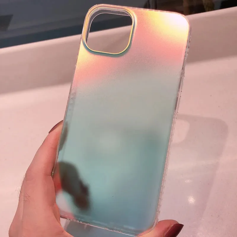 Aurora Laser Gradient Matte Shockproof Phone Case for iPhone – Stylish Protective Cover