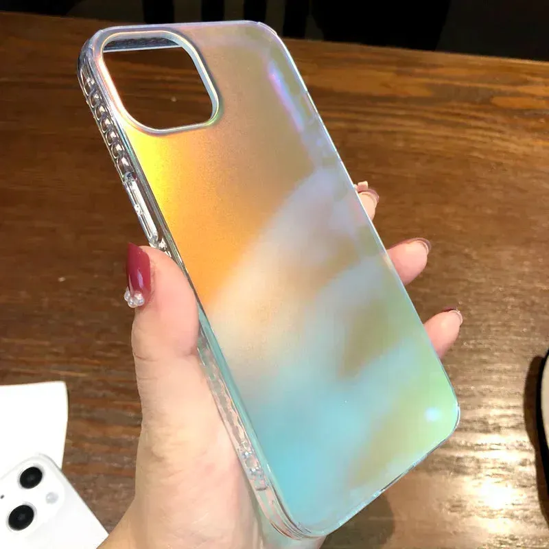 Aurora Laser Gradient Matte Shockproof Phone Case for iPhone – Stylish Protective Cover