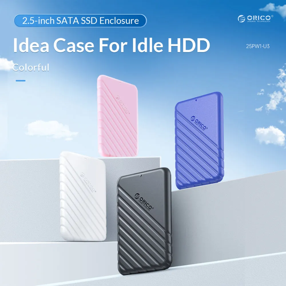 [CLEARANCE] ORICO 2.5 inch SATA to USB 3.0 Micro-B SSD Enclosure for Idle HDD Tool-Free with 5Gbps Fast Data Transfer Rate, 6TB Max. Disk Capacity, 0.3m Micro-B to USB-A Cable Hard Drive Enclosure (Black, Blue, Pink, White) | 25PW1-U3