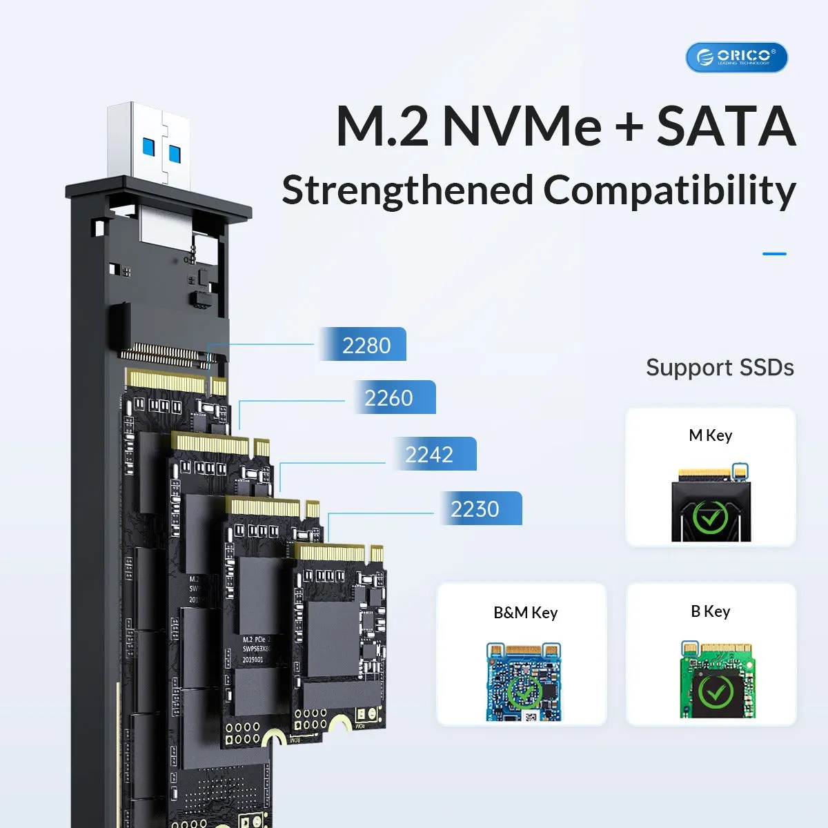 [CLEARANCE] ORICO NVMe / SATA to USB 3.2 Gen.2 M.2 Dual Protocols SSD Enclosure with USB-C Input, 10Gbps Fast Transmission Rate, 4TB Supported Capacity for Windows 8/10, macOS, Linux | M2PJL-C3