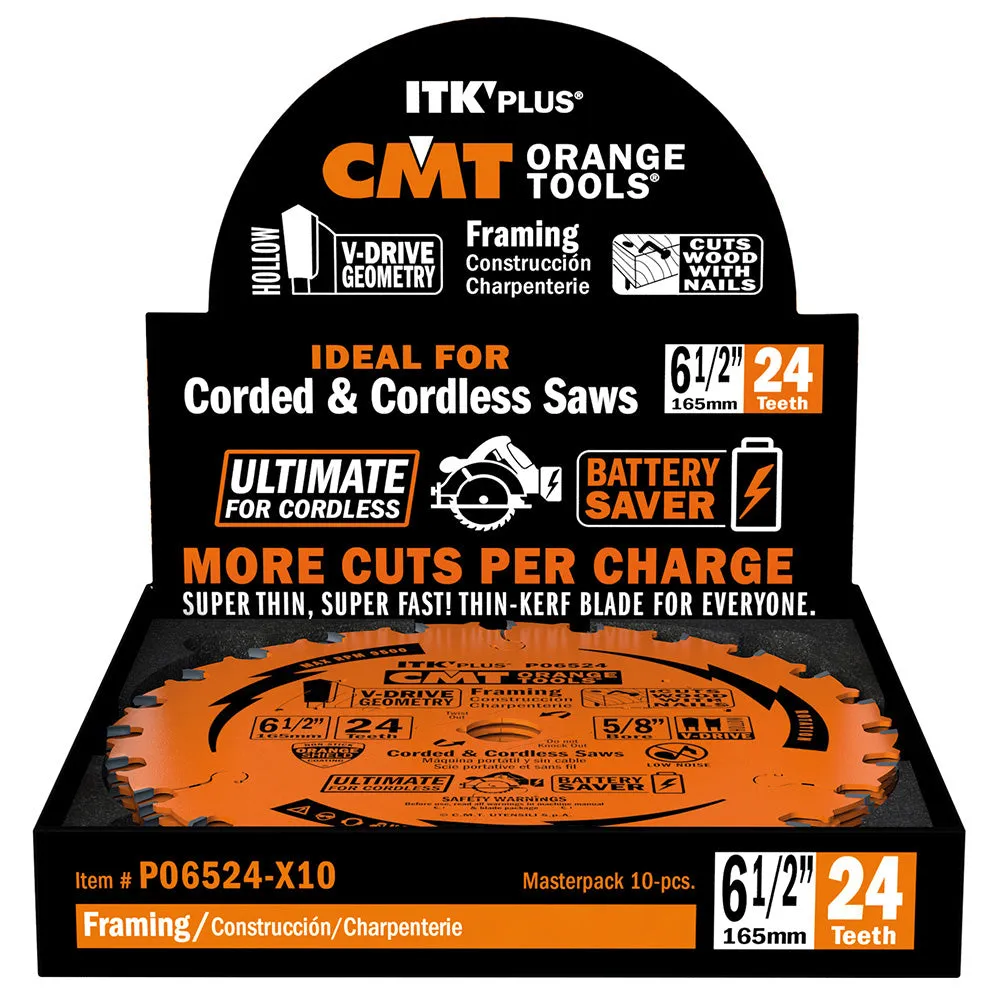 CMT Orange Tools P06540-X10 ITK-PLUS ULTIMATE FINISH V-DRIVE 6-1/2”x5/8”<> (10-PC. BULK MASTERPACK)