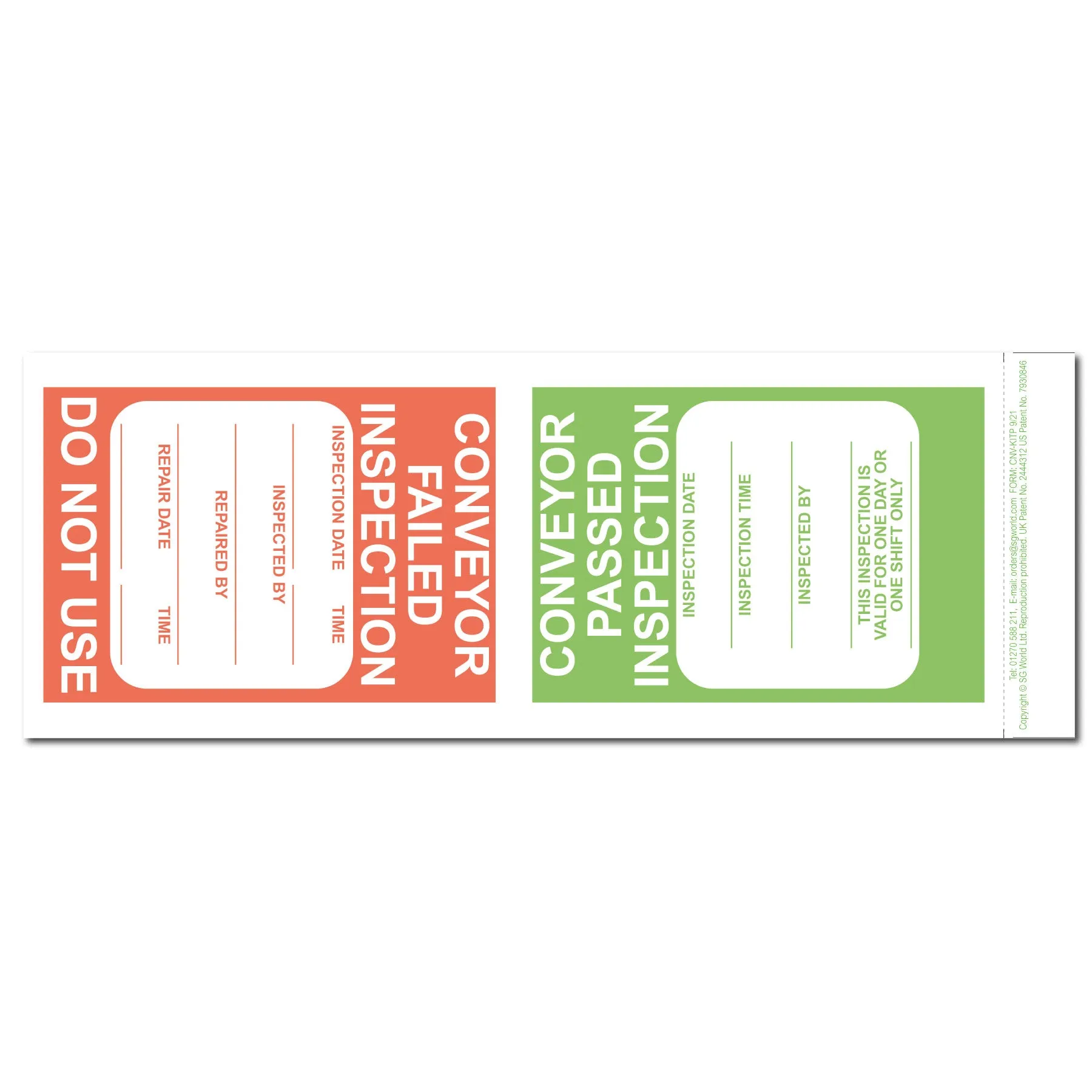 Conveyor Pre-Use Visual Inspection Checklist (pad of 30)