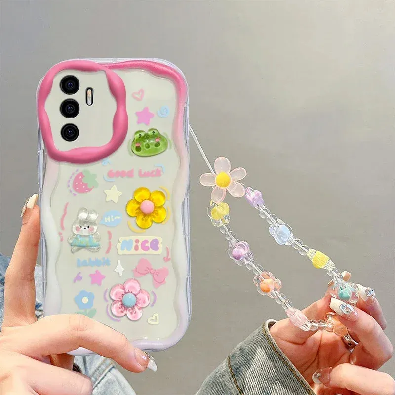 Cute Adorable Kuromi Rabbit Bear Wrist Strap Phone Case Cover For Samsung Galaxy S24 S23 S22 Ultra S21 FE