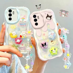 Cute Adorable Kuromi Rabbit Bear Wrist Strap Phone Case Cover For Samsung Galaxy S24 S23 S22 Ultra S21 FE