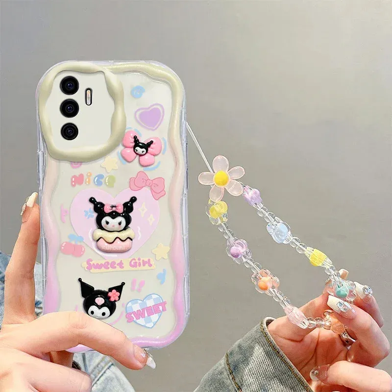 Cute Adorable Kuromi Rabbit Bear Wrist Strap Phone Case Cover For Samsung Galaxy S24 S23 S22 Ultra S21 FE