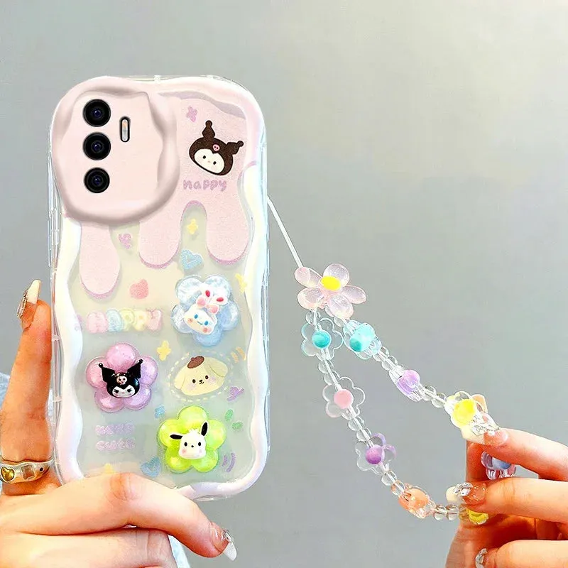 Cute Adorable Kuromi Rabbit Bear Wrist Strap Phone Case Cover For Samsung Galaxy S24 S23 S22 Ultra S21 FE