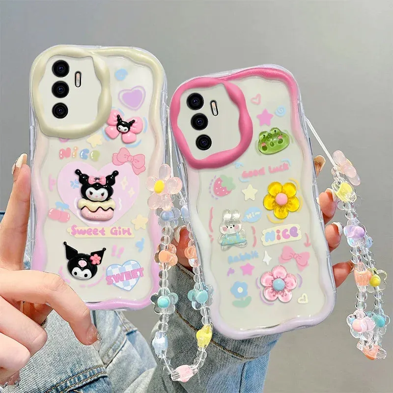 Cute Adorable Kuromi Rabbit Bear Wrist Strap Phone Case Cover For Samsung Galaxy S24 S23 S22 Ultra S21 FE