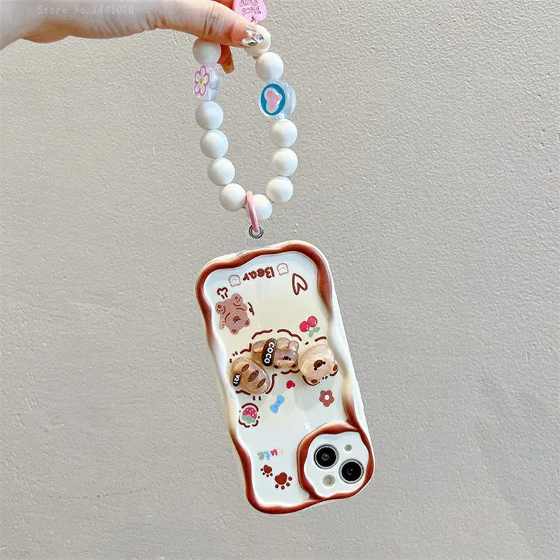 Cute Adorable Kuromi Rabbit Bear Wrist Strap Phone Case Cover For Samsung Galaxy S24 S23 S22 Ultra S21 FE