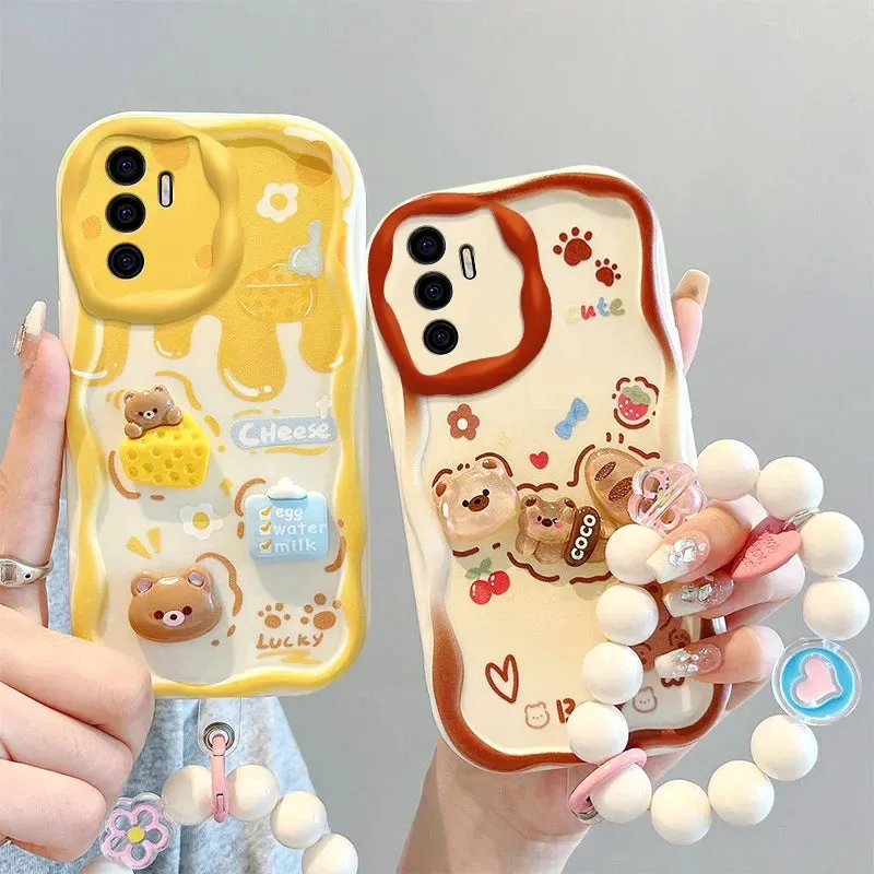 Cute Adorable Kuromi Rabbit Bear Wrist Strap Phone Case Cover For Samsung Galaxy S24 S23 S22 Ultra S21 FE