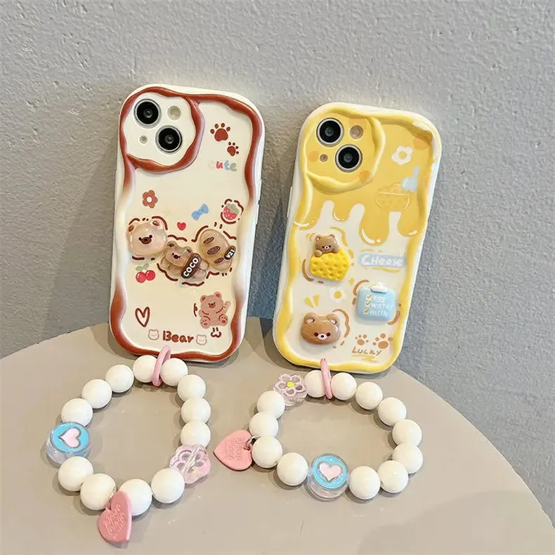 Cute Adorable Kuromi Rabbit Bear Wrist Strap Phone Case Cover For Samsung Galaxy S24 S23 S22 Ultra S21 FE