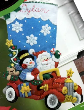 DIY Bucilla Holiday Drive Christmas Santa Car Felt Stocking Kit