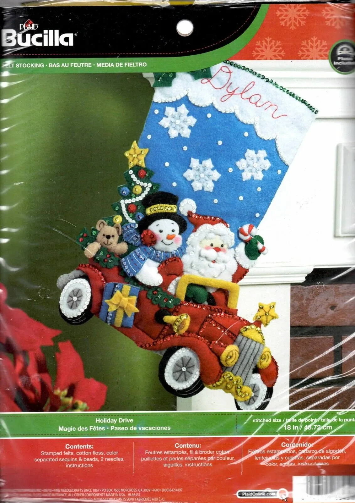 DIY Bucilla Holiday Drive Christmas Santa Car Felt Stocking Kit