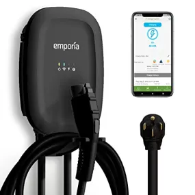 Emporia Level 2 Electric Vehicle (EV) Charger 48 Amp / 11.5kW / 240V | WiFi Enabled EVSE | UL Listed/Energy Star | NEMA 14-50 Plug or Hardwired | Indoor/Outdoor | 24-Foot Cable