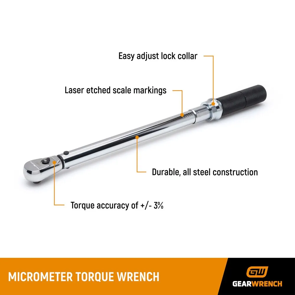 GearWrench 85061M 3/8" Drive Micrometer Torque Wrench 30-250 in/lbs.