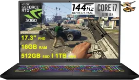 GF75 Thin 17 Gaming Laptop 17.3” FHD IPS 144Hz 10Th Gen Intel Hexa-Core I7-10750H 16GB RAM 512GB SSD   1TB HDD Geforce RTX 3060 6GB USB-C Backlit Nahimic Win10 Black   HDMI Cable