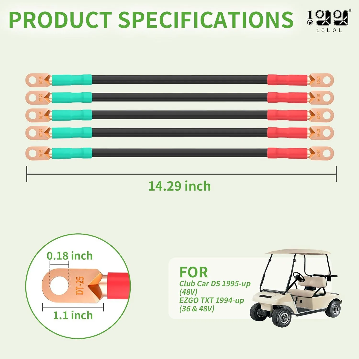 Golf Cart Battery Cable Kit Fits Club Car DS 48 Volt & Yamaha G2 G8 G9 36 Volt - 10L0L