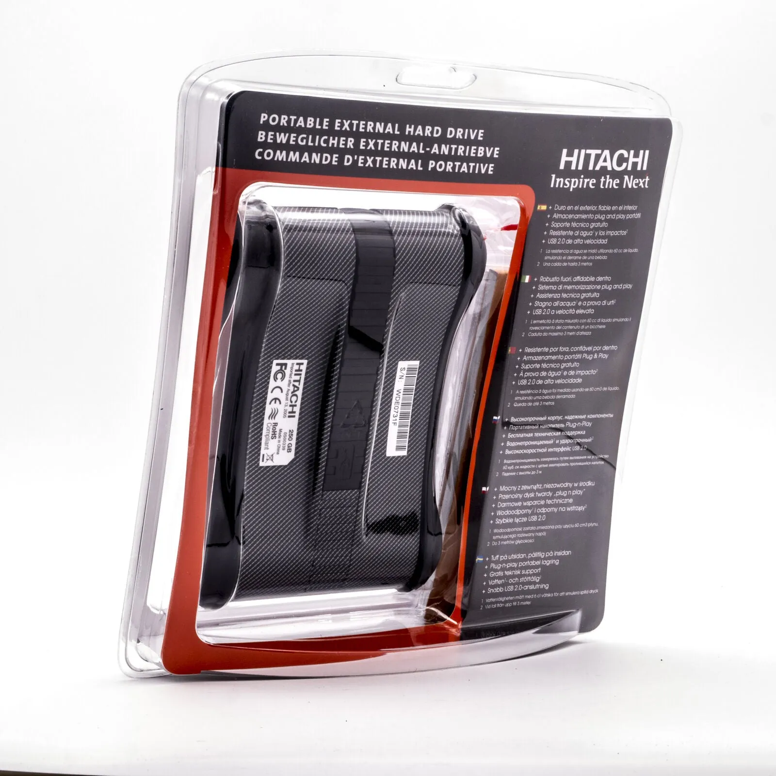 Hitachi SimpleTough 2.5" Portable External Hard Drive 250GB USB 2.0 HDD for PC