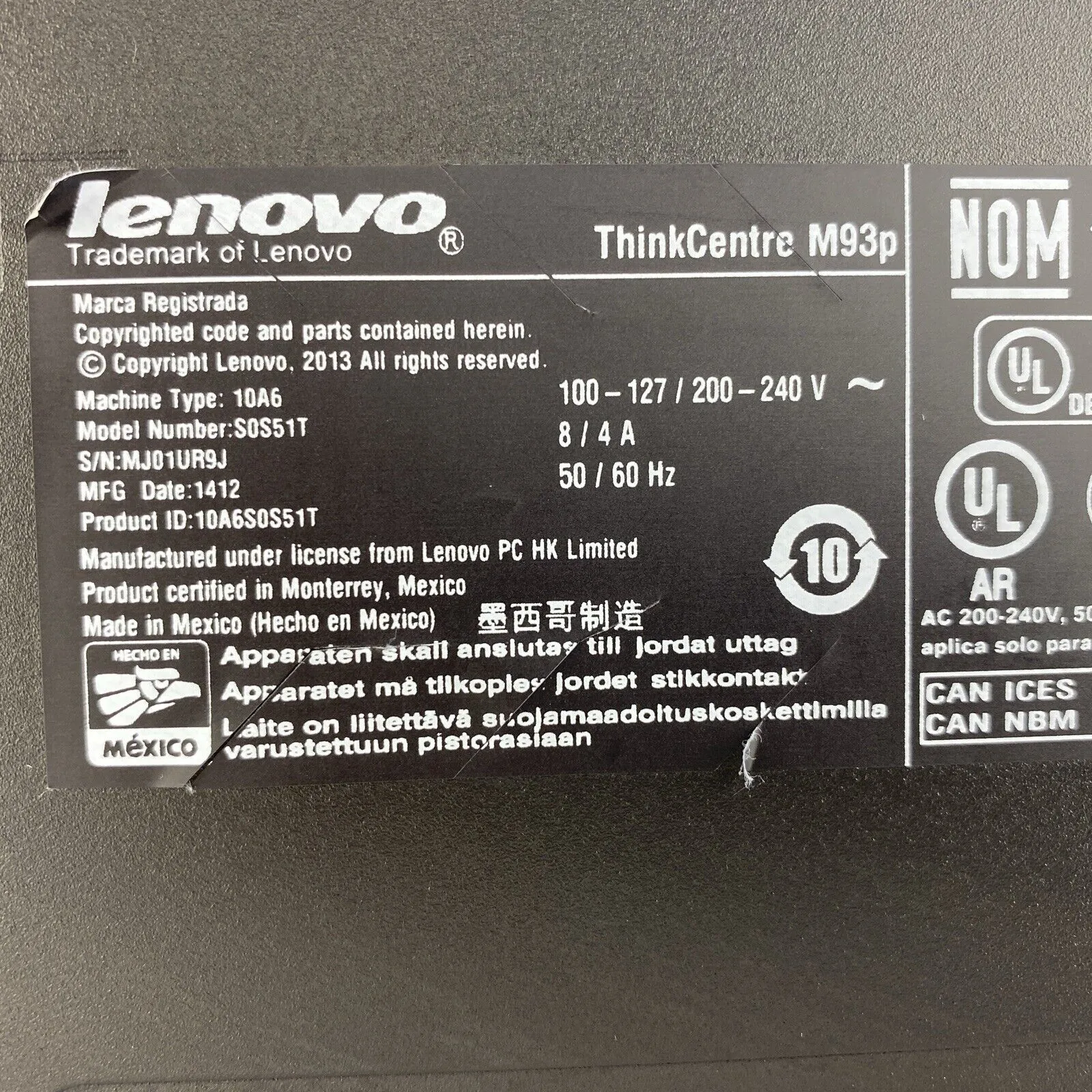 Lenovo ThinkCentre M93P MT Intel Core i5-4570 3.20GHz 4GB RAM DVDCD/RW No HDD OS