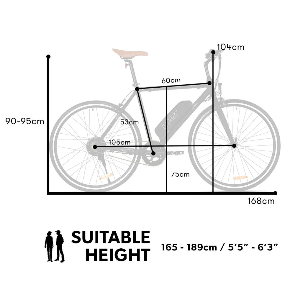 Matte Black eBike 36V 250W, LED Light, V-Brake, Hybrid Tyres - Valk