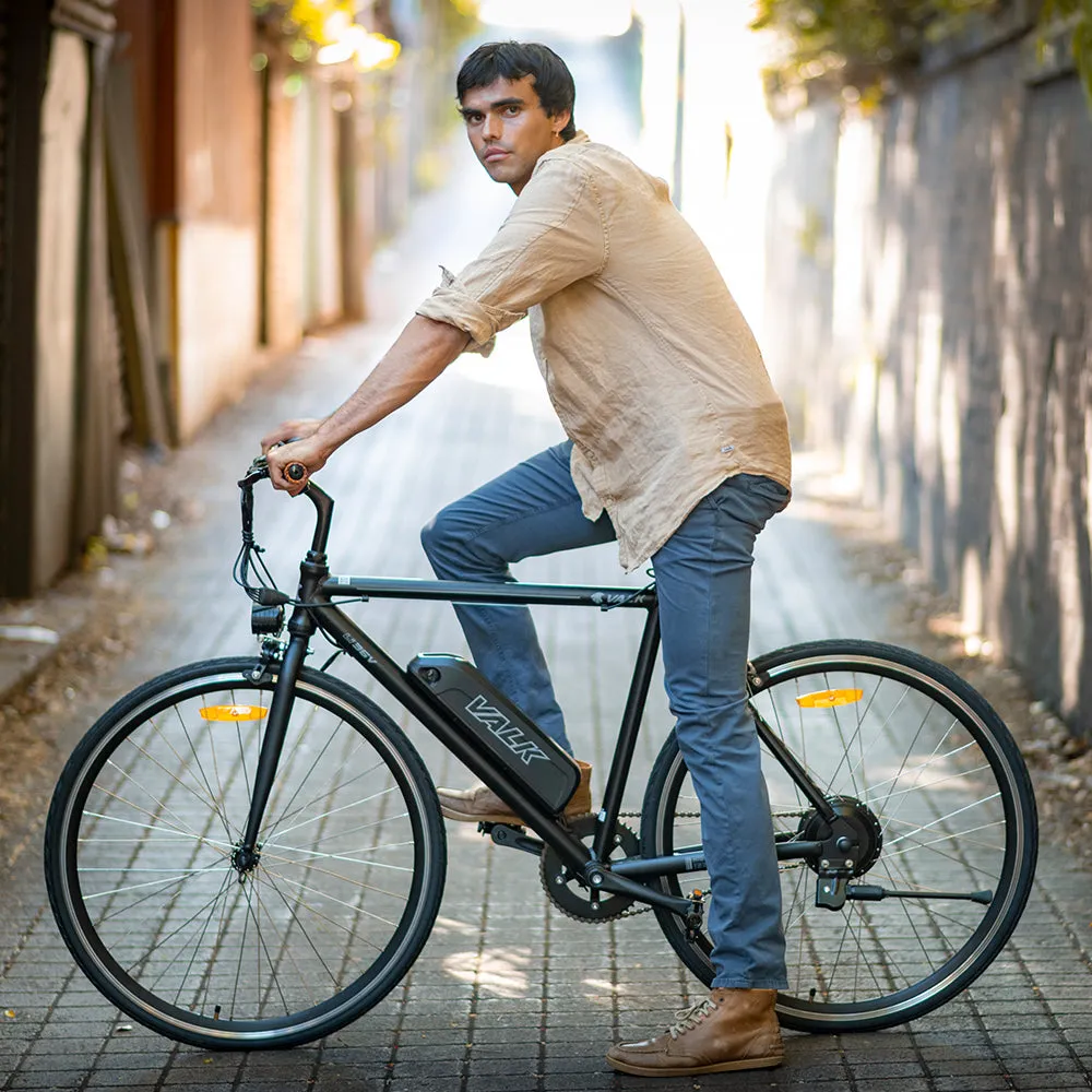 Matte Black eBike 36V 250W, LED Light, V-Brake, Hybrid Tyres - Valk