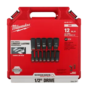 Milwaukee 12PCSHOCKWAVE Impact Duty™ 1/2" Drive SAE Deep 6 Point Socket Set