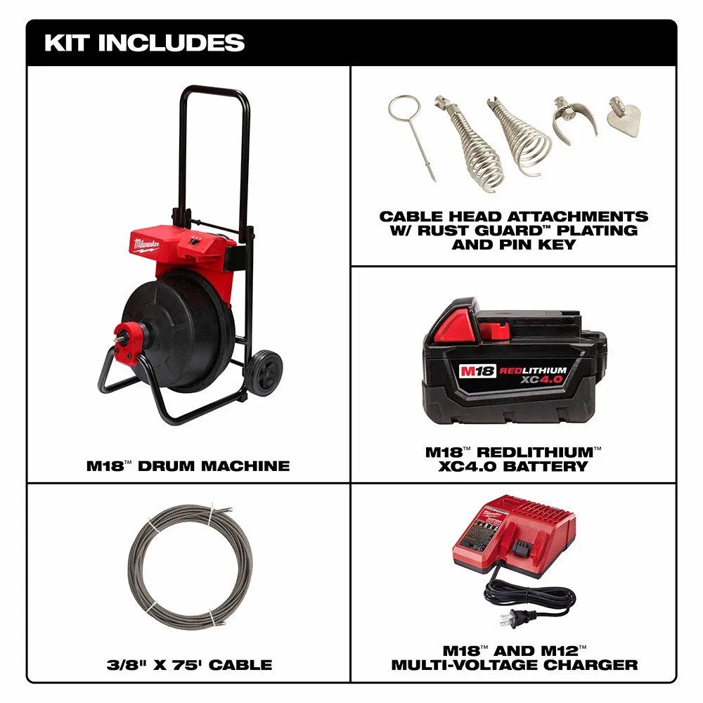 Milwaukee 2817A-21 M18 Drum Machine for 3/8"-1/2" Cable