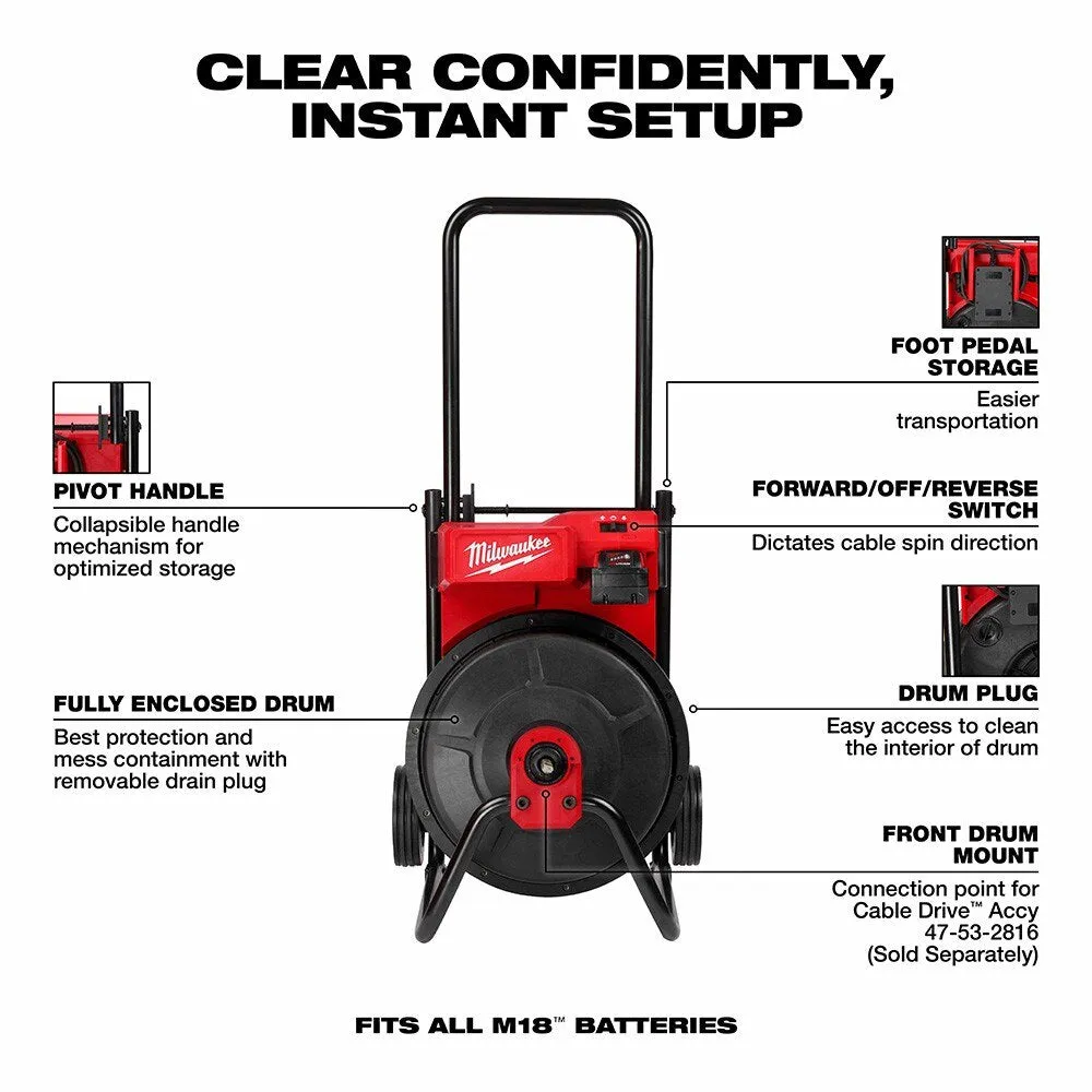 Milwaukee 2817A-21 M18 Drum Machine for 3/8"-1/2" Cable
