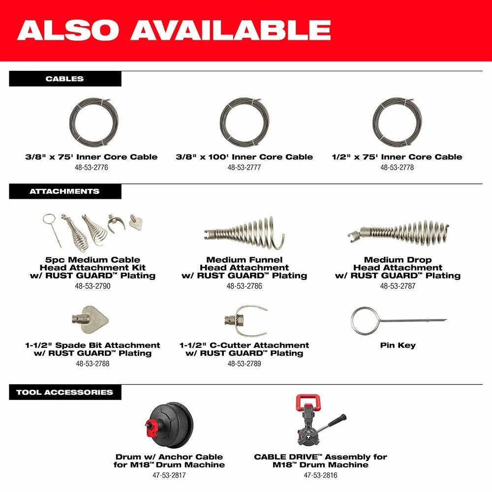 Milwaukee 2817A-21 M18 Drum Machine for 3/8"-1/2" Cable