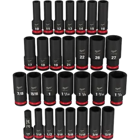 Milwaukee 29PC SHOCKWAVE Impact Duty™ 1/2" Drive SAE & Metric Deep 6 Point Socket Set 49-66-7016