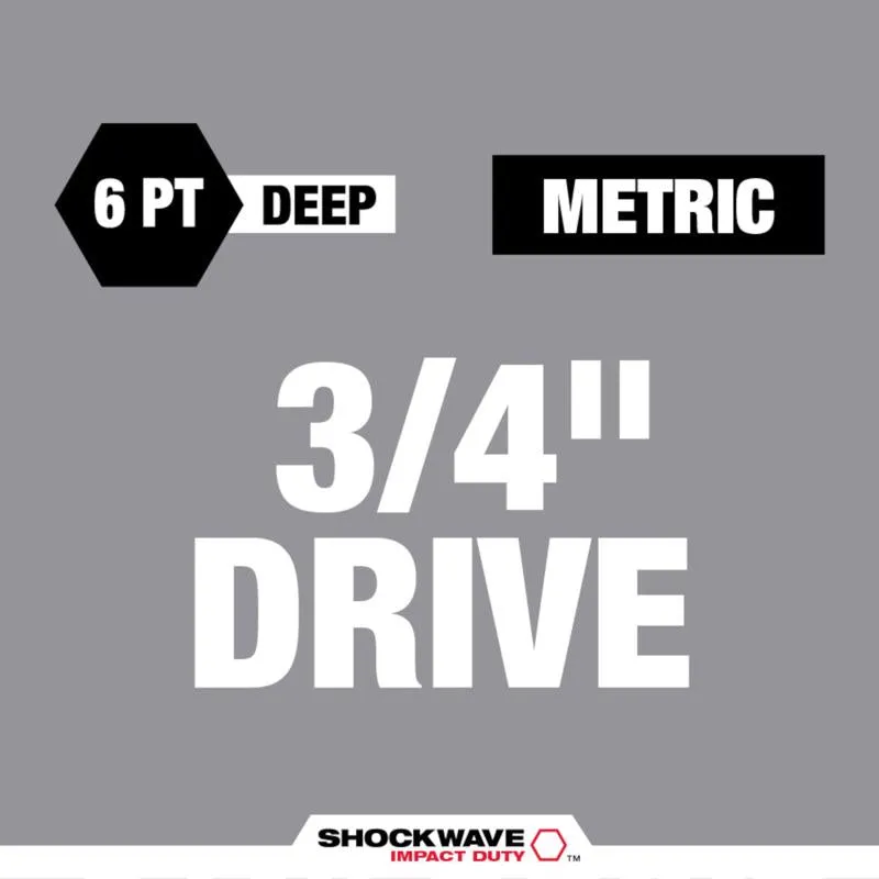 Milwaukee Shockwave 3/4 in. drive Metric 6 Point Deep Impact Socket Set 8 pc