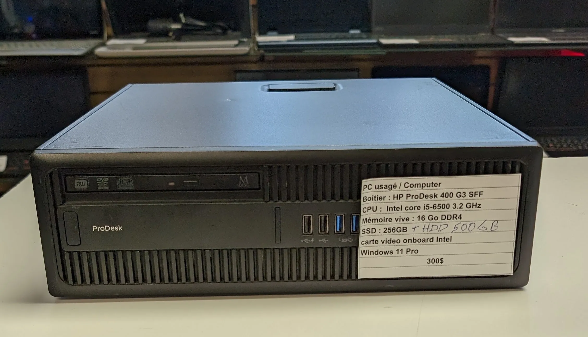 PC Desktop HP ProDesk 400 G3 SFF i5-6500 3,2Ghz 16Go DDR4 SSD 256Go HDD 500Go