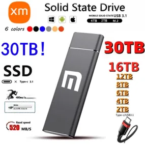 Portable External SSD 2TB High Speed SSD 2TB 4TB 8TB Solid Hard Drive USB 3.1 Type-C Mobile Hard Disks for Xiaomi for Laptops PC