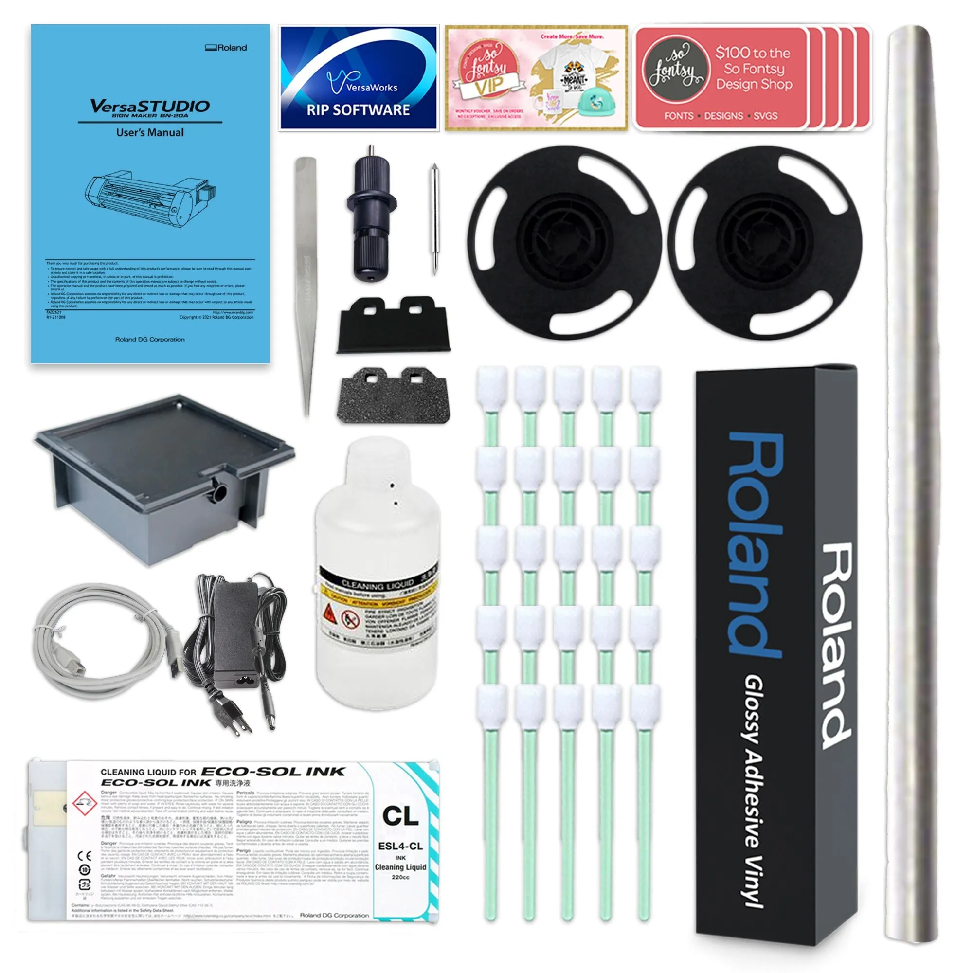 Roland BN-20A Desktop 20" Eco-Solvent Printer & Cutter w/ CMYK Inks & CorelDRAW