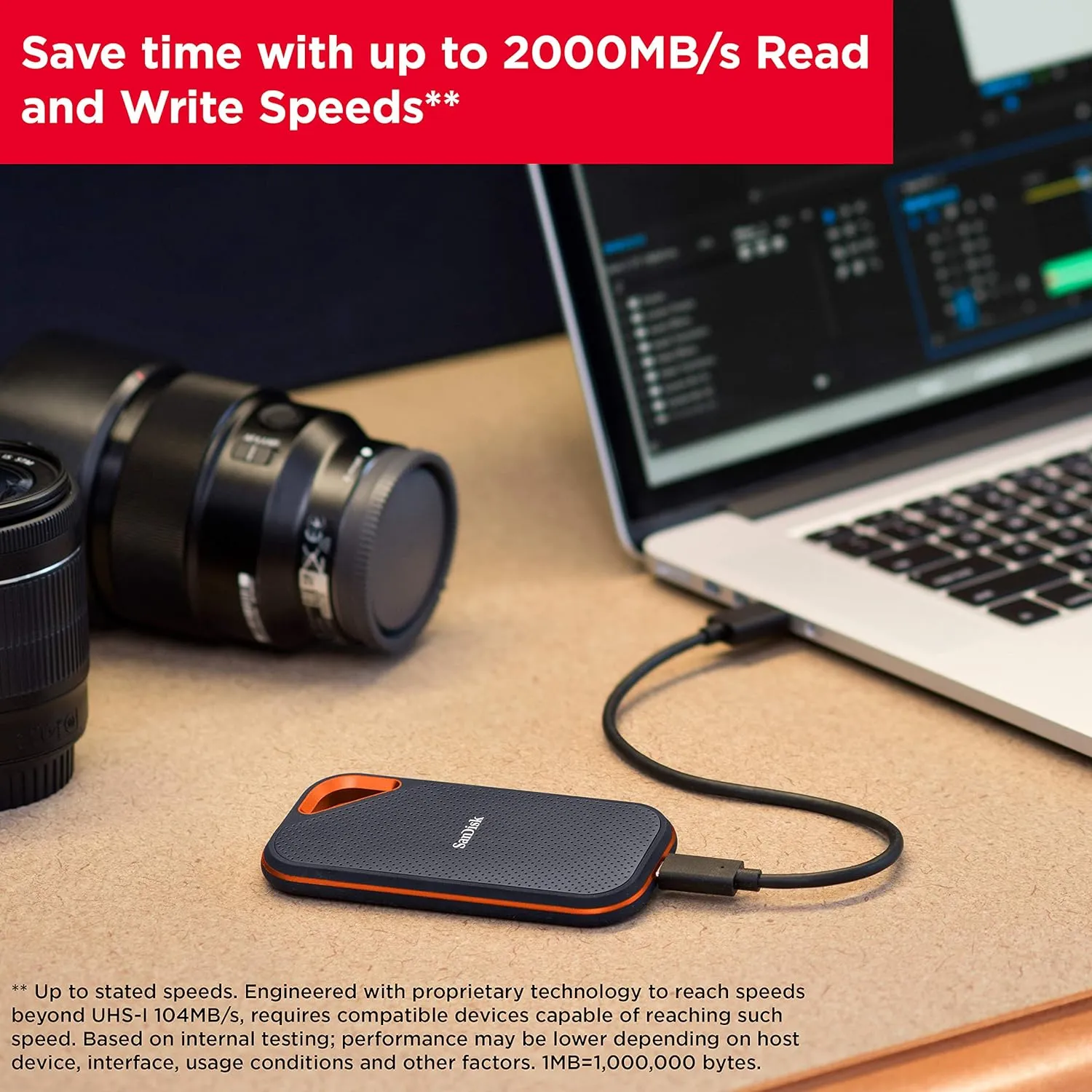 SanDisk 2TB Extreme Pro E81 V2 USB Type-C 3.2 Gen 2x2 Portable SSD SDSSDE81-2T00-G25