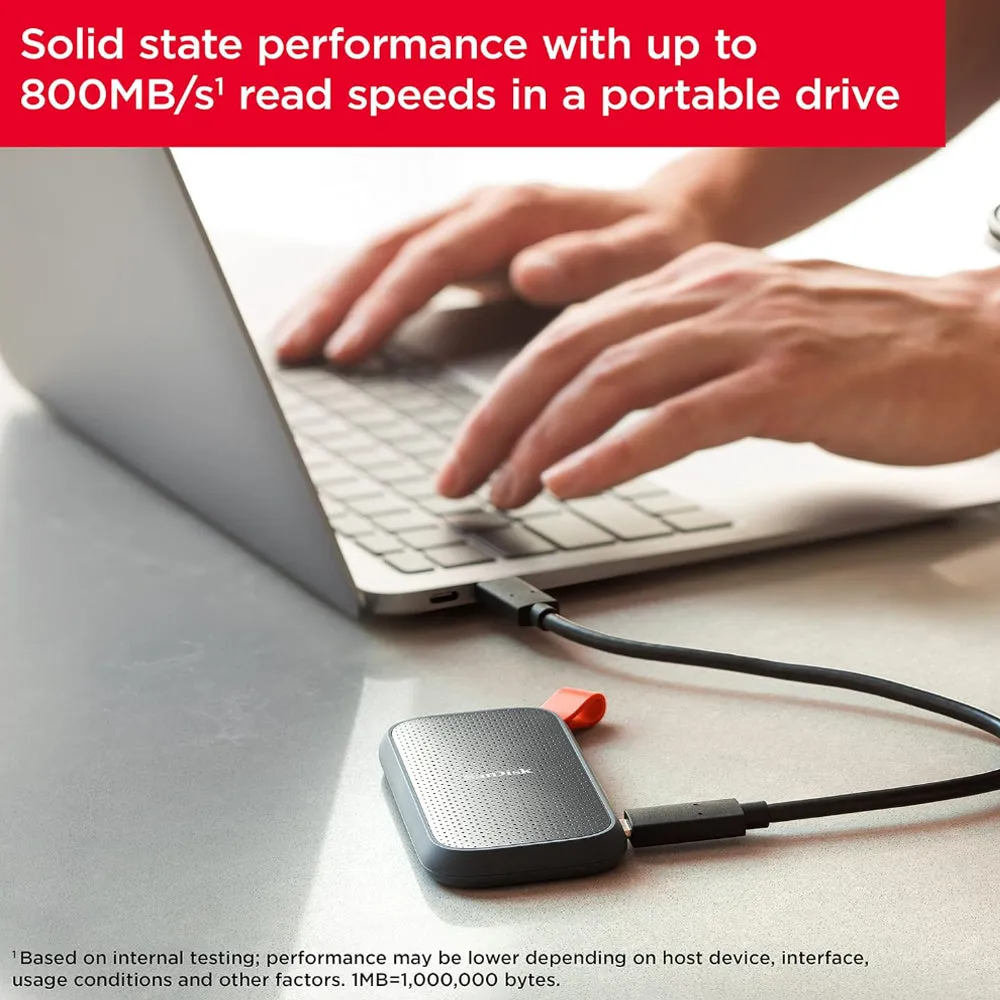 SanDisk Portable SSD 2TB 1TB USB 3.2 Gen2 External Solid State Drive with 800MB/s Read Speed, Drop Resistant with Rubber Hook