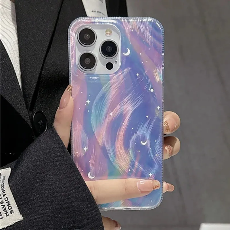Uakiss Fashion Glitter Starry Gradient Phone Case For iPhone 15 16 Pro Max 16E 14 13 11 12Pro Max 7 8Plus SE2 X XS XR Shockproof Cover