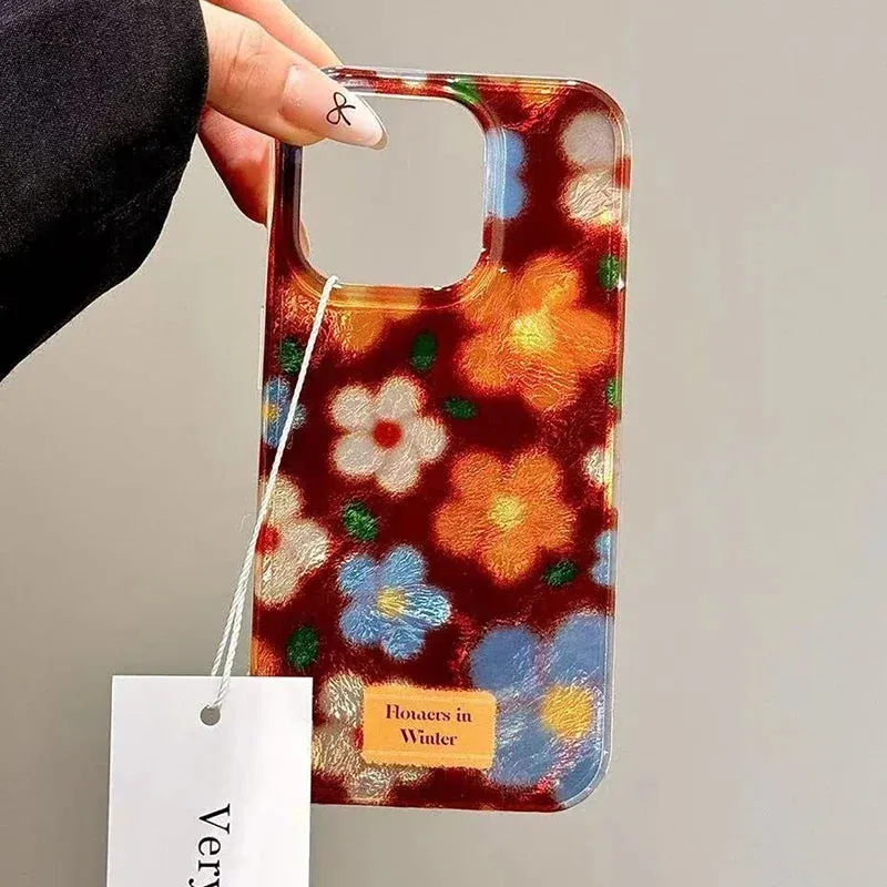 Uakiss Perforated Vortex Shell IMD Retro Small Flower Case For iPhone 16 15 14 13 12 11 Pro Max XS XR X SE2 7 8 Plus Shockproof Cover