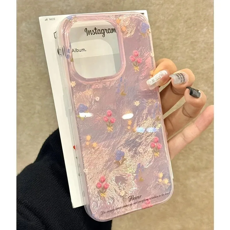 Uakiss Perforated Vortex Shell IMD Retro Small Flower Case For iPhone 16 15 14 13 12 11 Pro Max XS XR X SE2 7 8 Plus Shockproof Cover