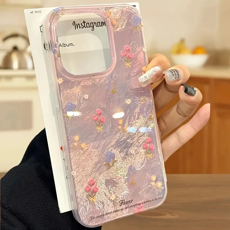 Uakiss Perforated Vortex Shell IMD Retro Small Flower Case For iPhone 16 15 14 13 12 11 Pro Max XS XR X SE2 7 8 Plus Shockproof Cover