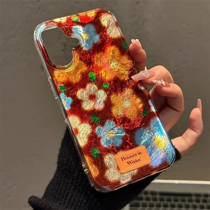 Uakiss Perforated Vortex Shell IMD Retro Small Flower Case For iPhone 16 15 14 13 12 11 Pro Max XS XR X SE2 7 8 Plus Shockproof Cover
